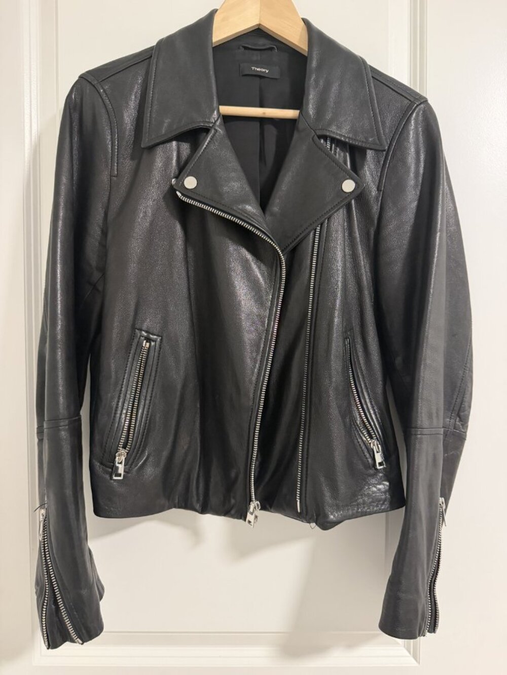 Theory Black Lamb Leather Moto Jacket Size L